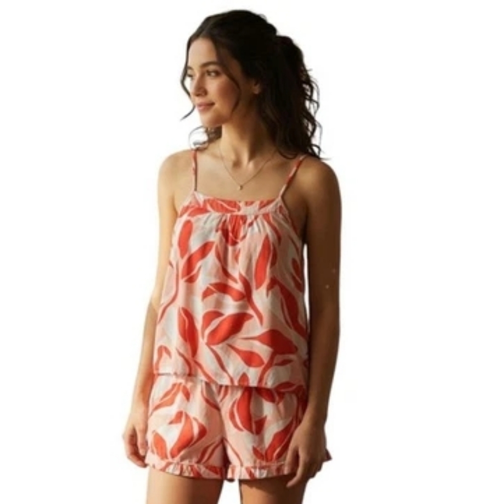 Maree Maree Floral Ruffle Pajama Set Women Large Two Piece